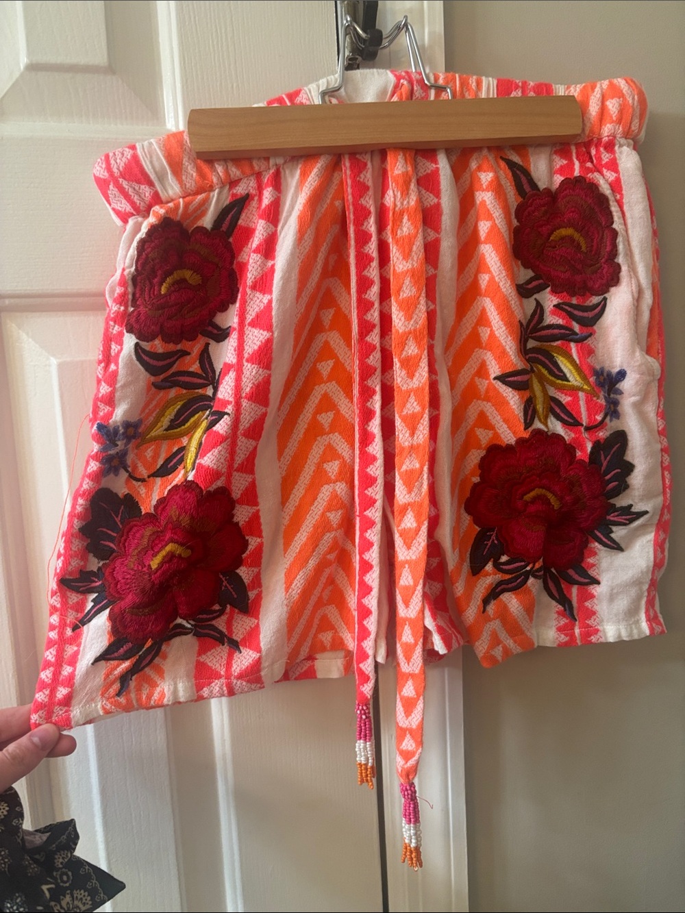 Farm Rio Embroidered Neon Orange Tribal Print Mini Skirt